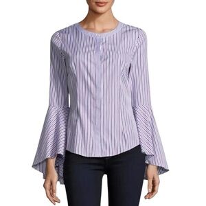 MILLY Michelle Flare Sleeve Striped Button Down Classic Designer Blouse Size 4